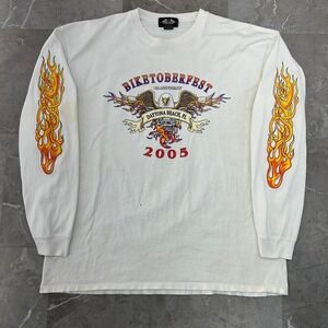 Vintage Biker Eagle Flames Grapihc Tee Mens 2XL Daytona Beach Long Sleeve Shirt